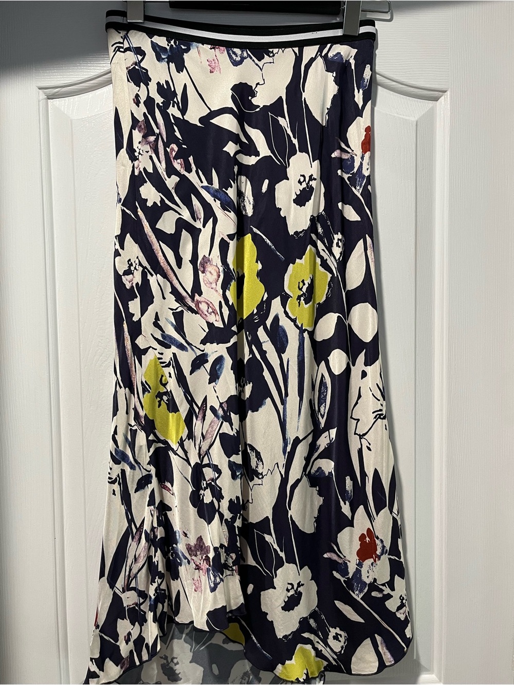 Abstract Floral Maxi Skirt in Navy and Cream